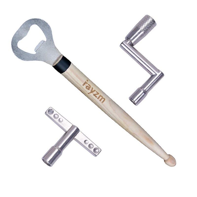 Rayzm Standard Drum Key, Continuous Motion Speed Key and Drumstick Beer Bottle Opener, Novelty Gift for Drummers (Pack of 3) - Image 1